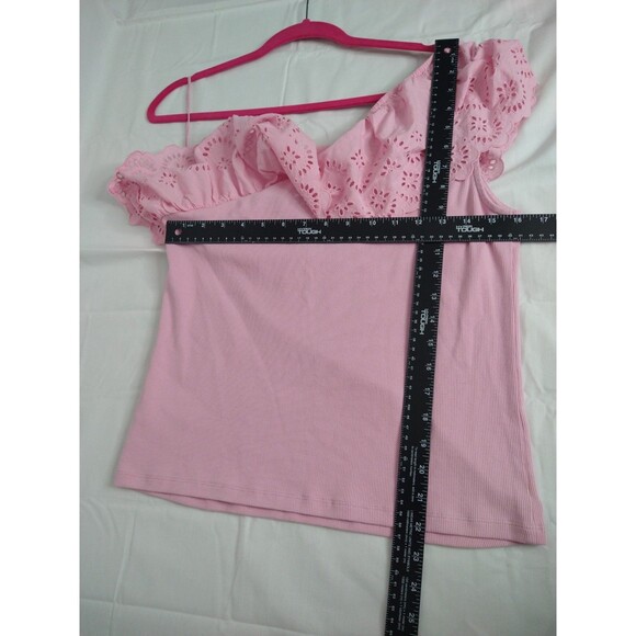 NWT Old Navy Pink Off The Shoulder Top Women Size XL pretty Eyelet Lace Ruffle - Picture 6 of 10